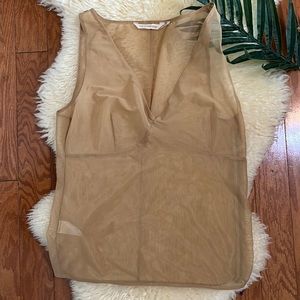 Soft Surroundings Tan/Nude Sheer Top/ Nylon & Spandex blend/ Side Zipper Closure
